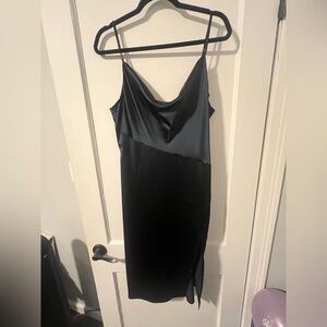 Elegant Navy Satin Slip Dress